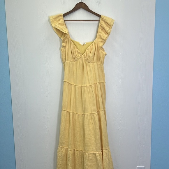 Free The Roses - Yellow Sweetheart With Raw Edges Details Maxi Dress Size  Large - Picture 10 of 14